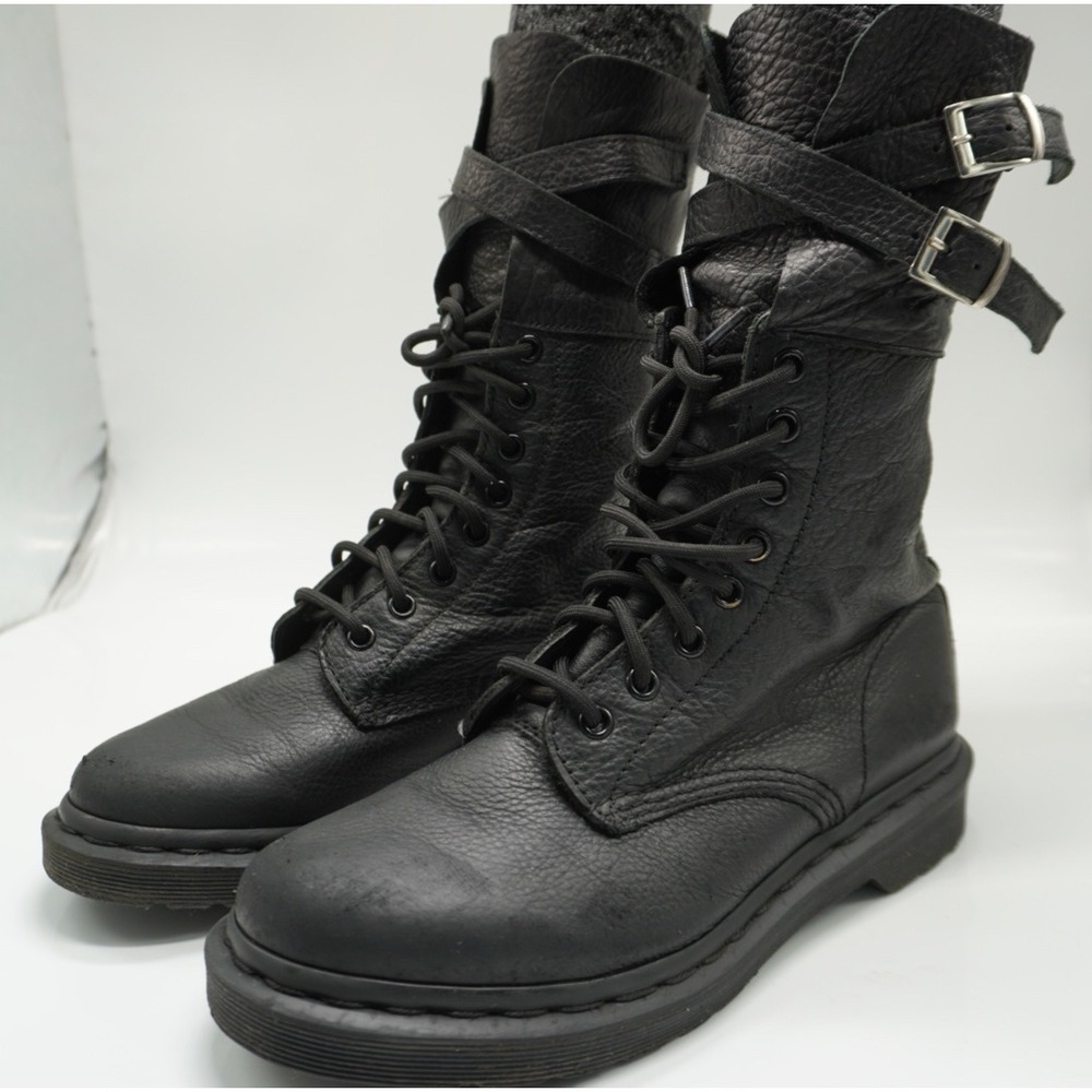 Dr. Martens 1460 Pascal Mono Black Leather Buckle Strap Combat Boots Womens 7